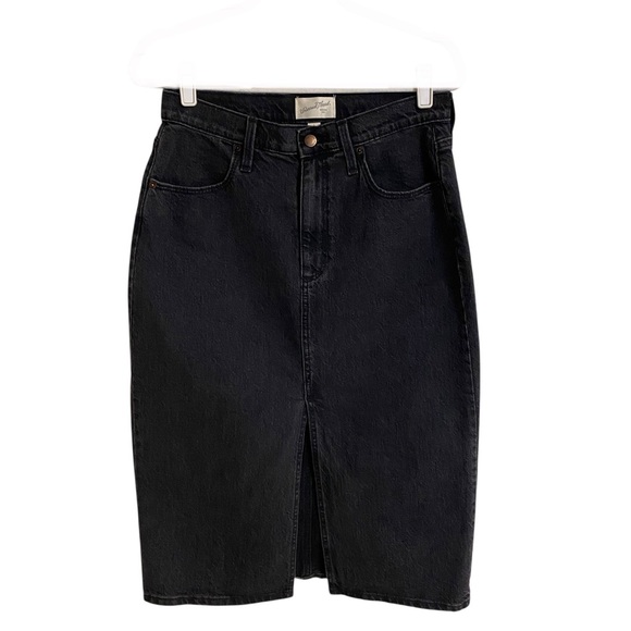 Universal Thread black denim high-waisted midi front slit skirt size 8 - Picture 3 of 12